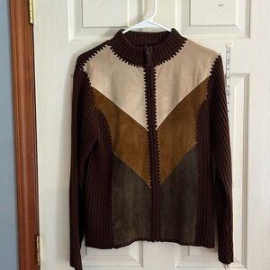 Designers studio originals-M-brown leather patchwork-suede sweater/jacket.
